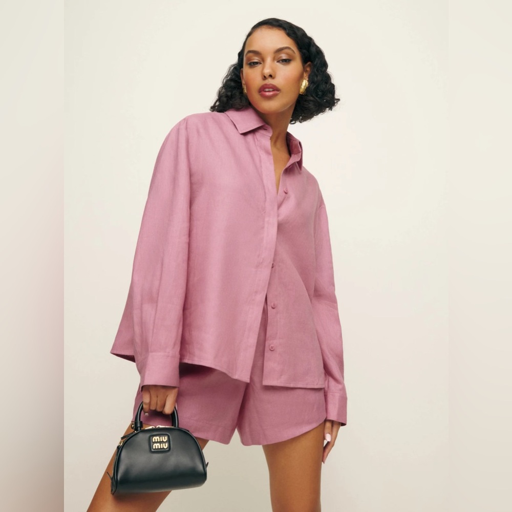 Reformation Andy Oversized Linen Shirt Pink - Size S